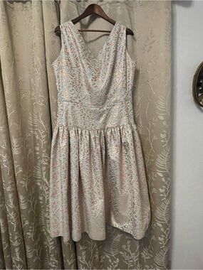 Sleeveless V-Neck Metallic Jacquard Fit & Flare Dress - Pink/mint green